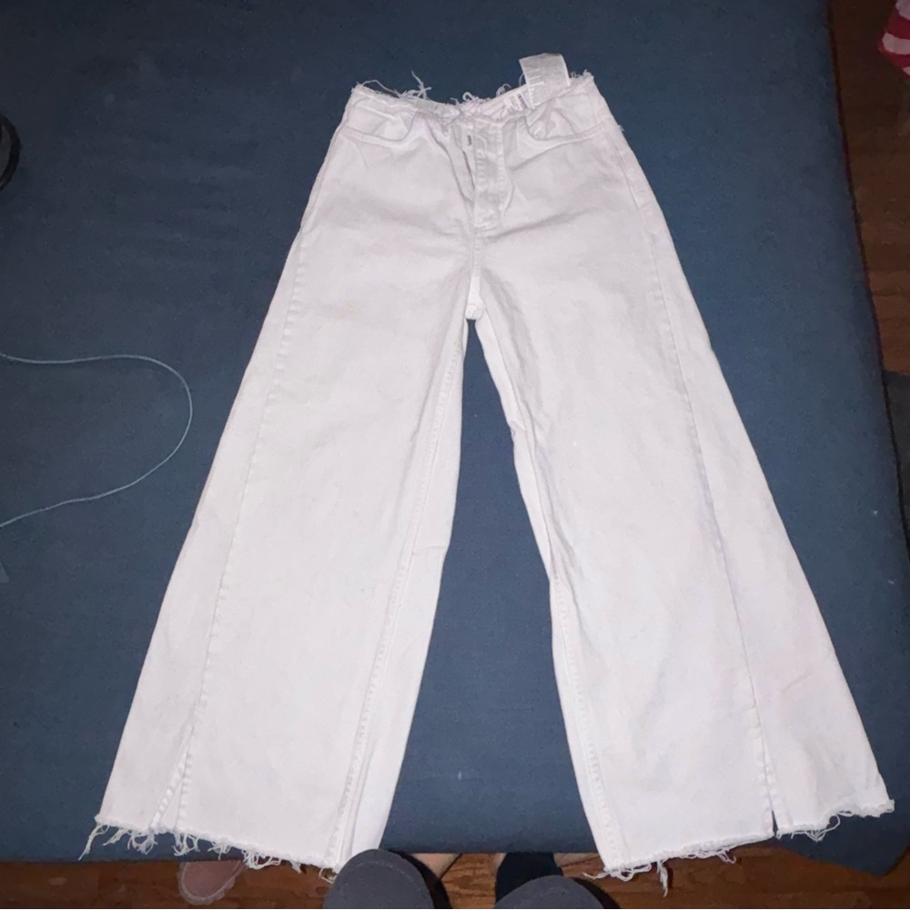 Zara Cream Flare Wide-Leg Jeans